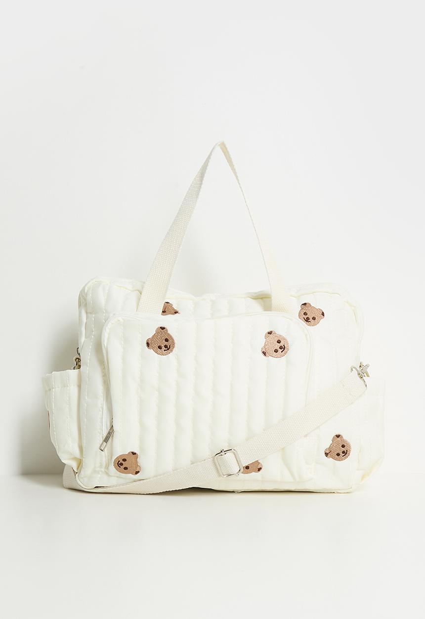 Pop Candy - Quilted bear aop diaper bag - cornsilk white