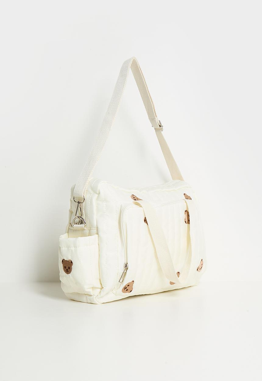 Pop Candy - Quilted bear aop diaper bag - cornsilk white
