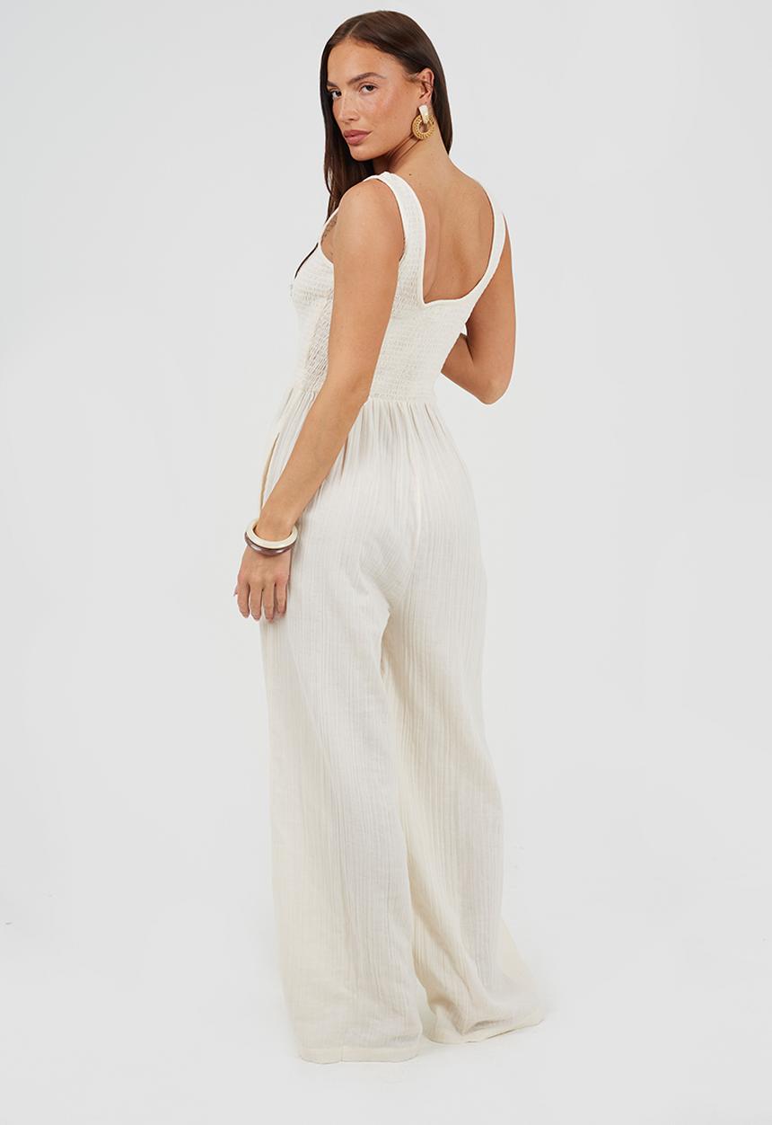 Brave Soul - Ladies Scoop Neckline Jumpsuit - Cream