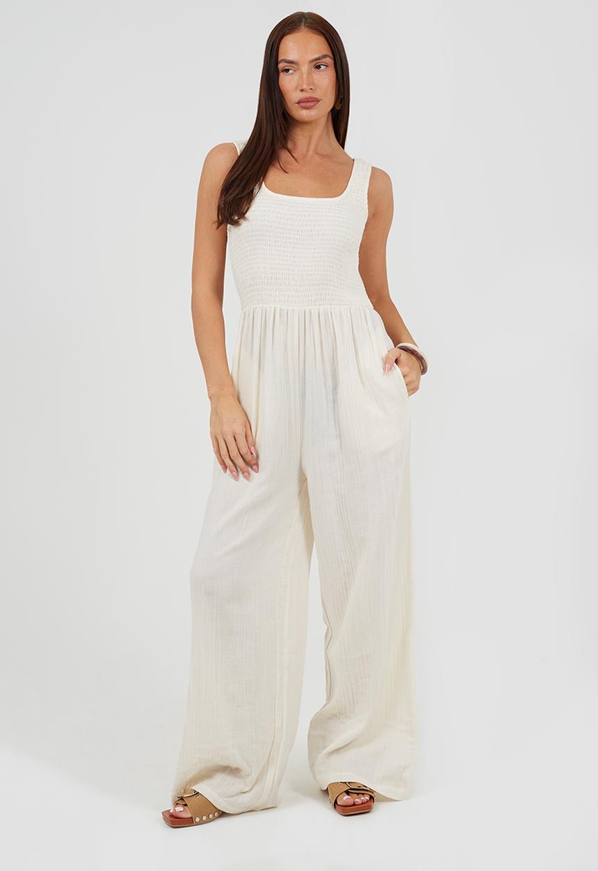 Brave Soul - Ladies Scoop Neckline Jumpsuit - Cream