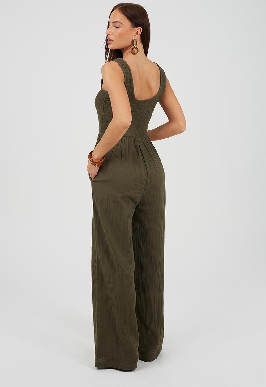 Brave Soul - Ladies Scoop Neckline Jumpsuit - Chocolate