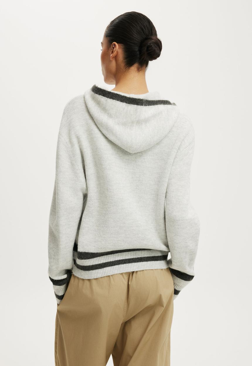 Cotton On - Sporty Stripe Hooded Knit - Grey Marle