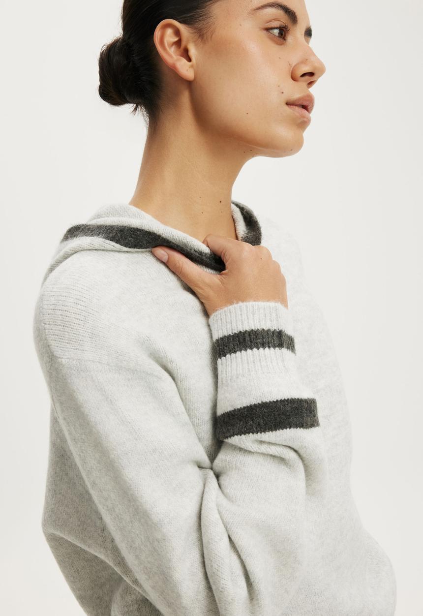 Cotton On - Sporty Stripe Hooded Knit - Grey Marle