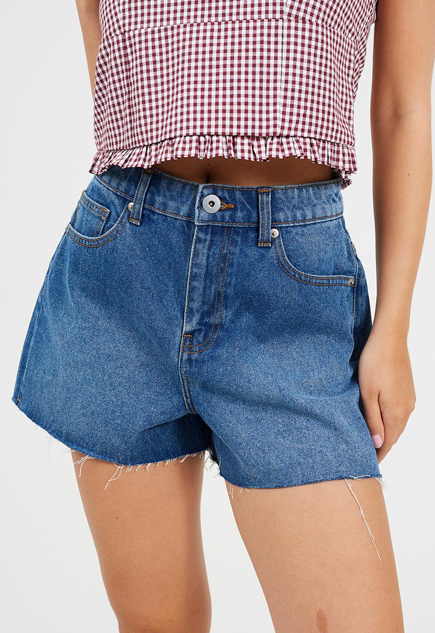 Brave Soul - Ladies Distressed Denim Short - Dark Vintage Blue