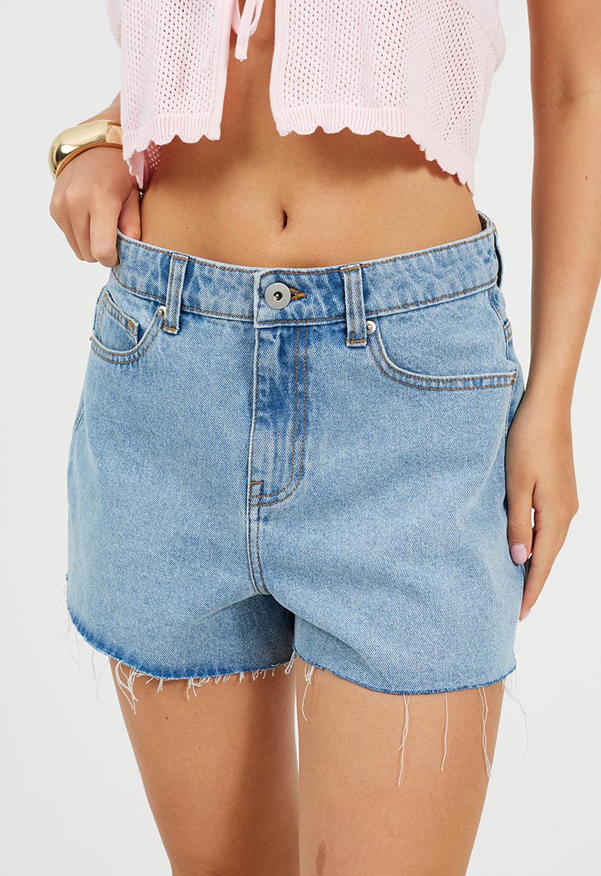 Brave Soul - Ladies Distressed Denim Short - Pale Blue