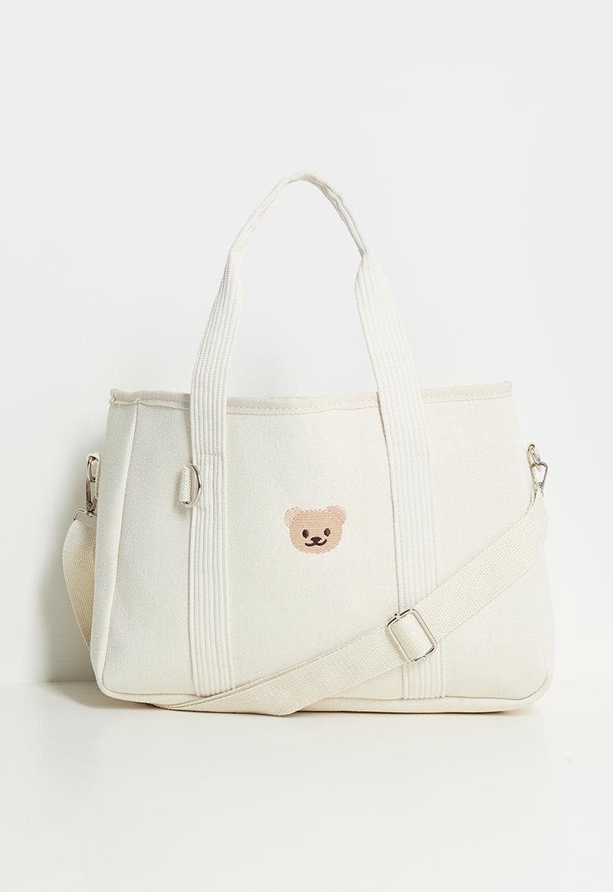 Pop Candy - Canvas teddy bear diaper bag - off white