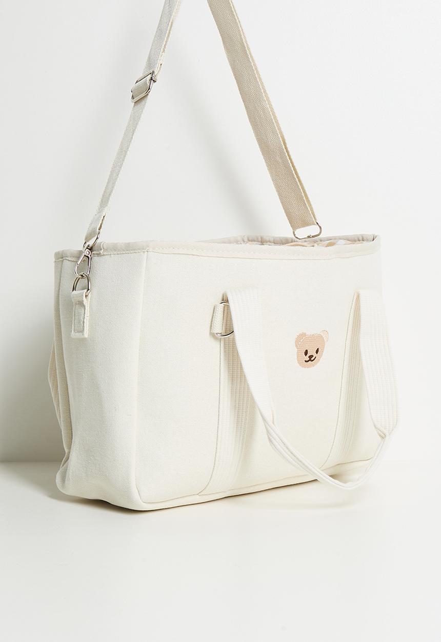 Pop Candy - Canvas teddy bear diaper bag - off white