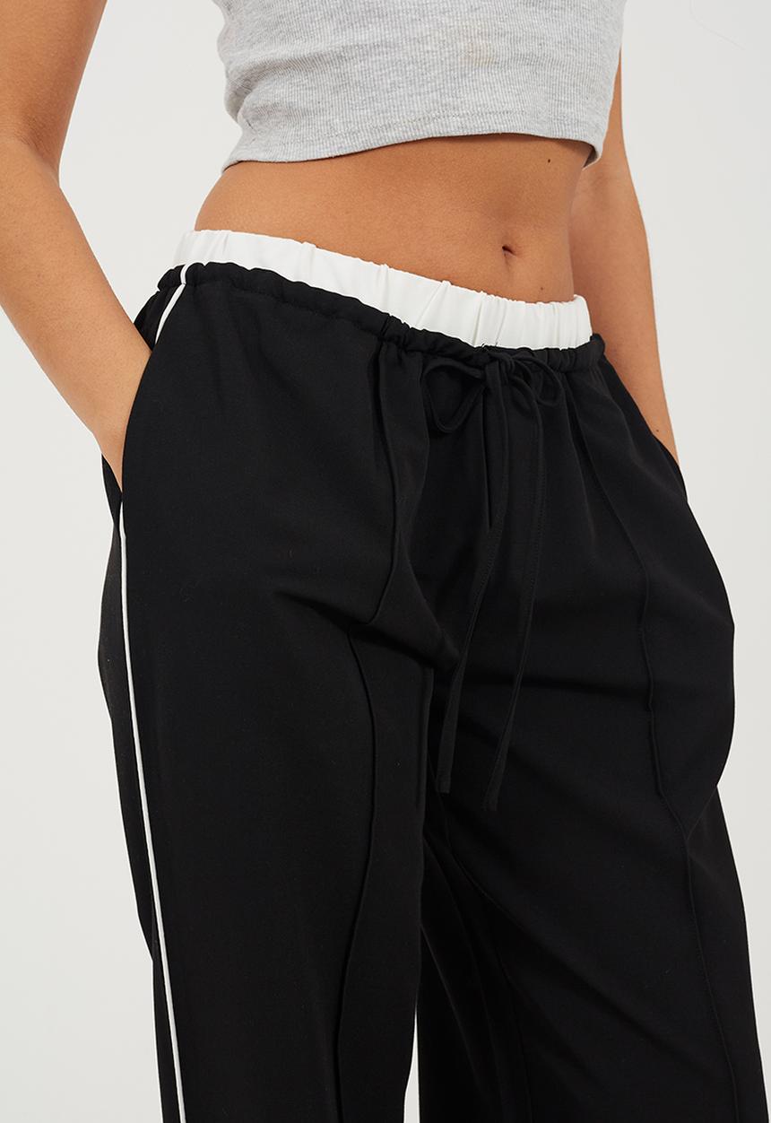 Brave Soul - Ladies Tailored Trouser With Contrast Waistband - Black/White
