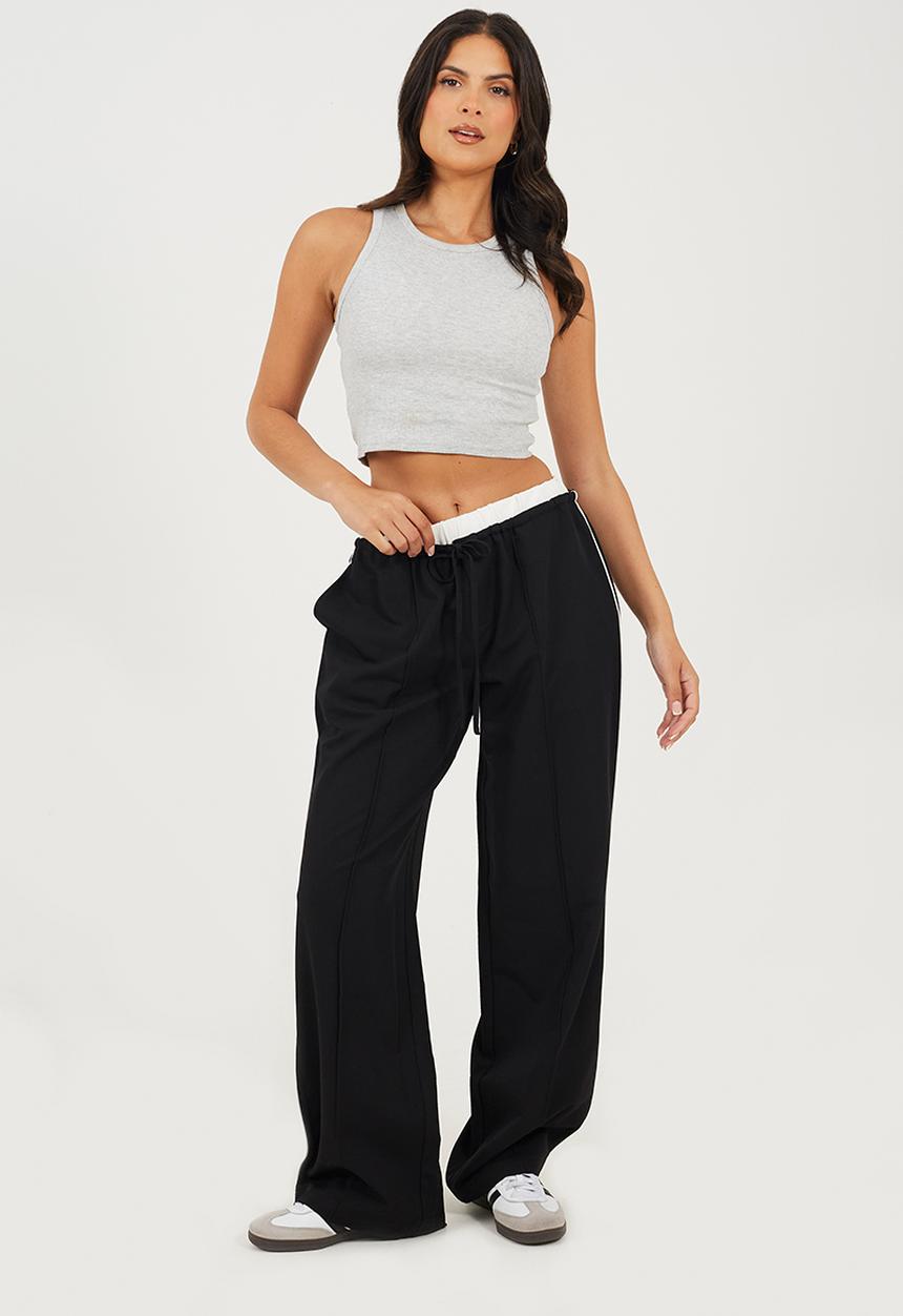 Brave Soul - Ladies Tailored Trouser With Contrast Waistband - Black/White