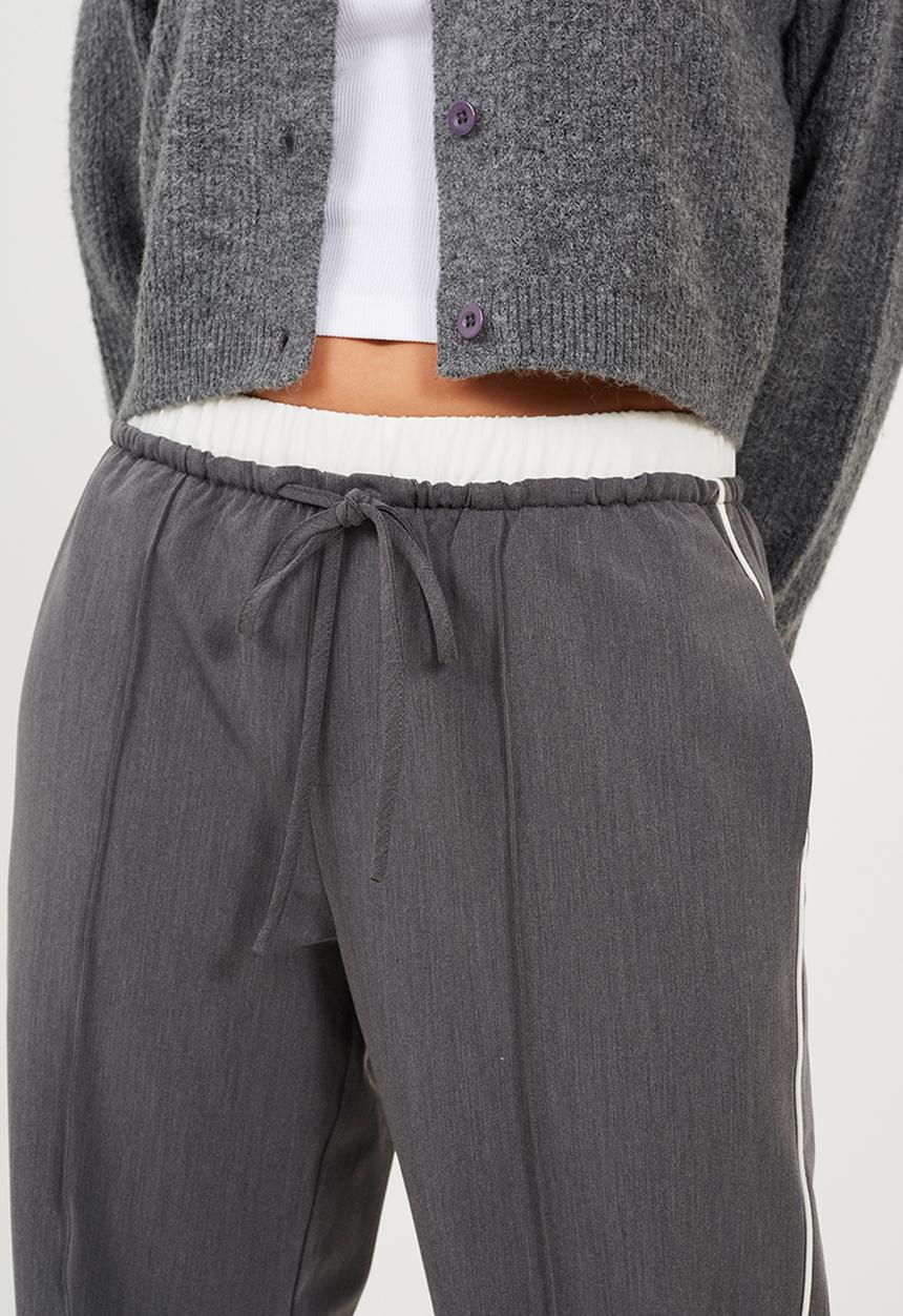 Brave Soul - Ladies Tailored Trouser With Contrast Waistband - Grey/White