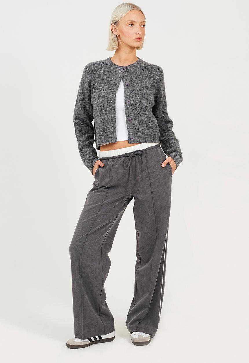 Brave Soul - Ladies Tailored Trouser With Contrast Waistband - Grey/White