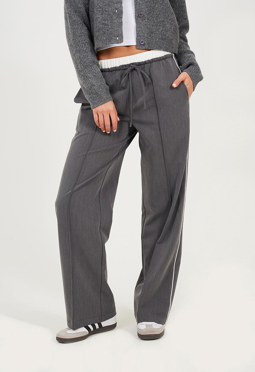 Brave Soul - Ladies Tailored Trouser With Contrast Waistband - Grey/White