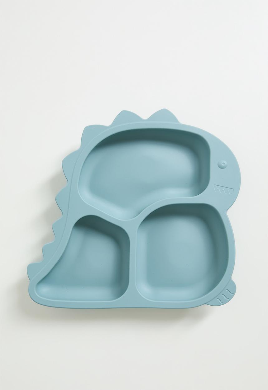 Pop Candy - Dino silicone baby plate - teal blue