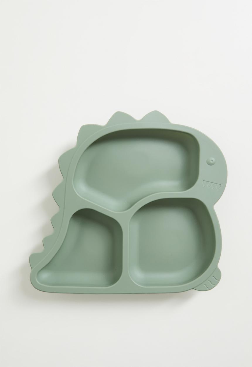 Pop Candy - Dino silicone baby plate - sage green