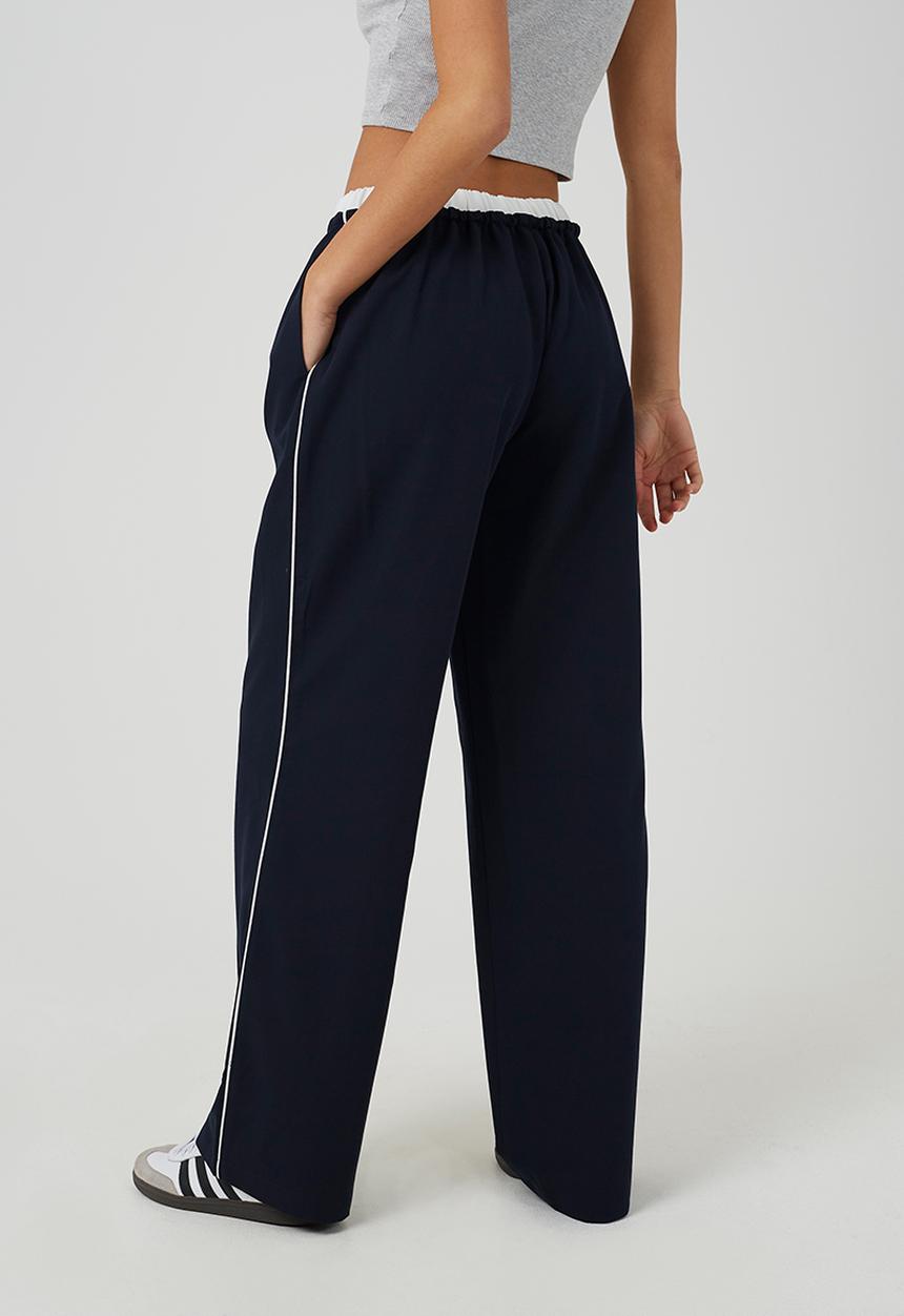 Brave Soul - Ladies Tailored Trouser With Contrast Waistband - Dark Navy/White