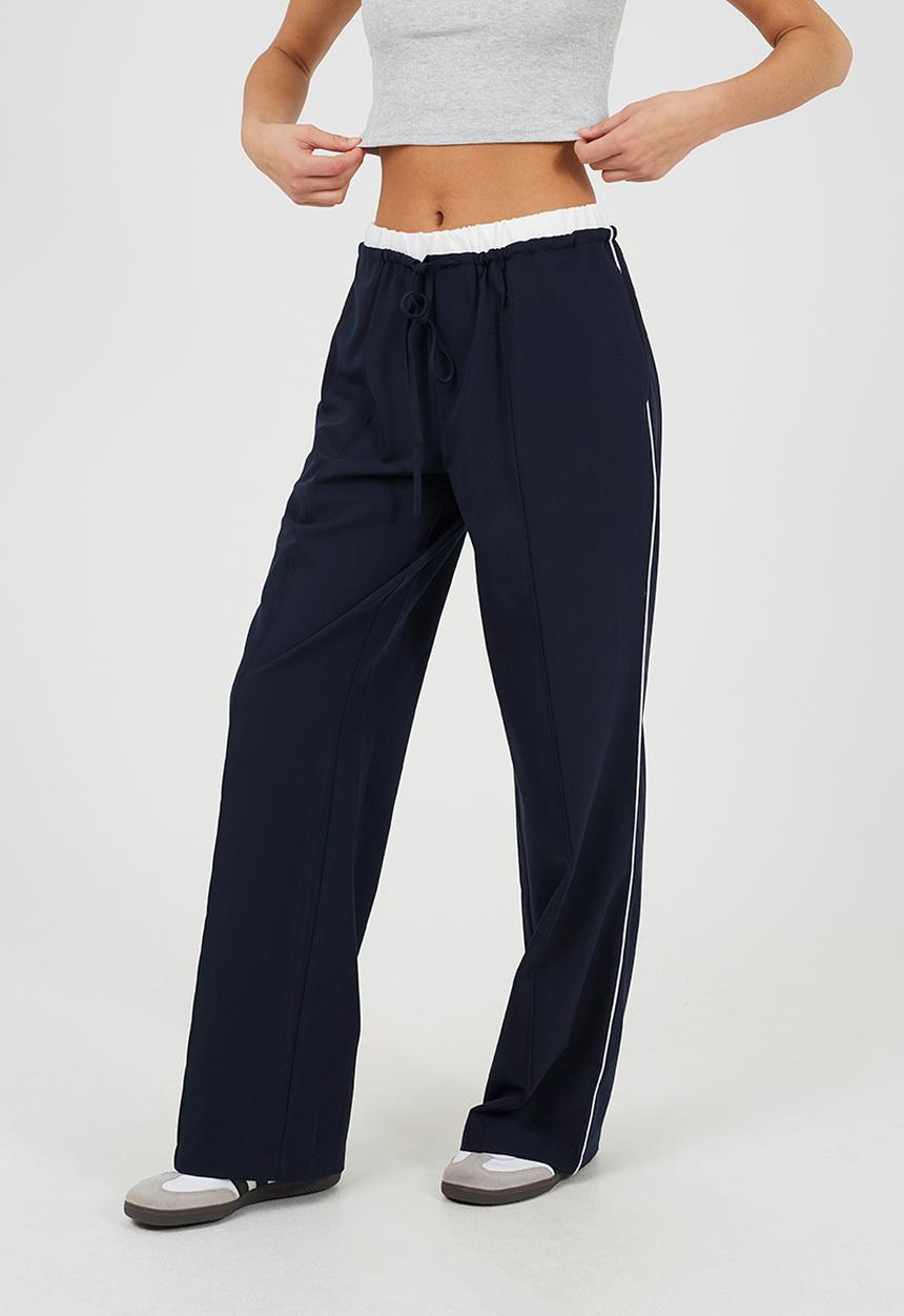 Brave Soul - Ladies Tailored Trouser With Contrast Waistband - Dark Navy/White