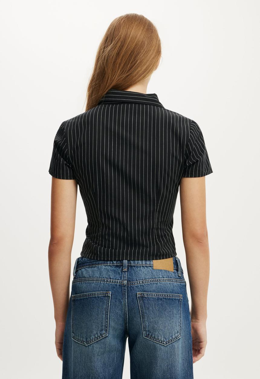 Cotton On - Maya Rouched Shirt - Kylie Black Pinstripe