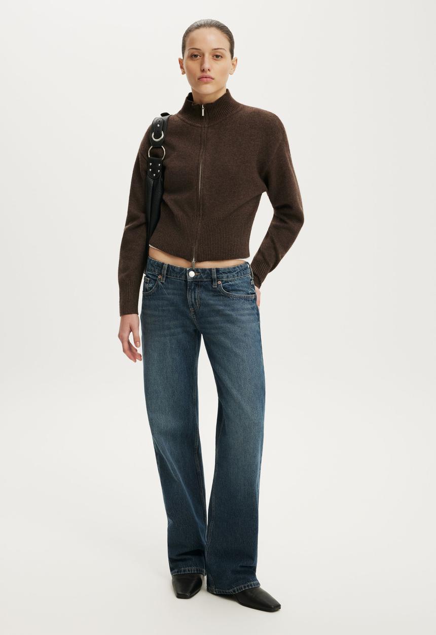 Cotton On - Lotus Cinched Zip Knit - Dark Oak