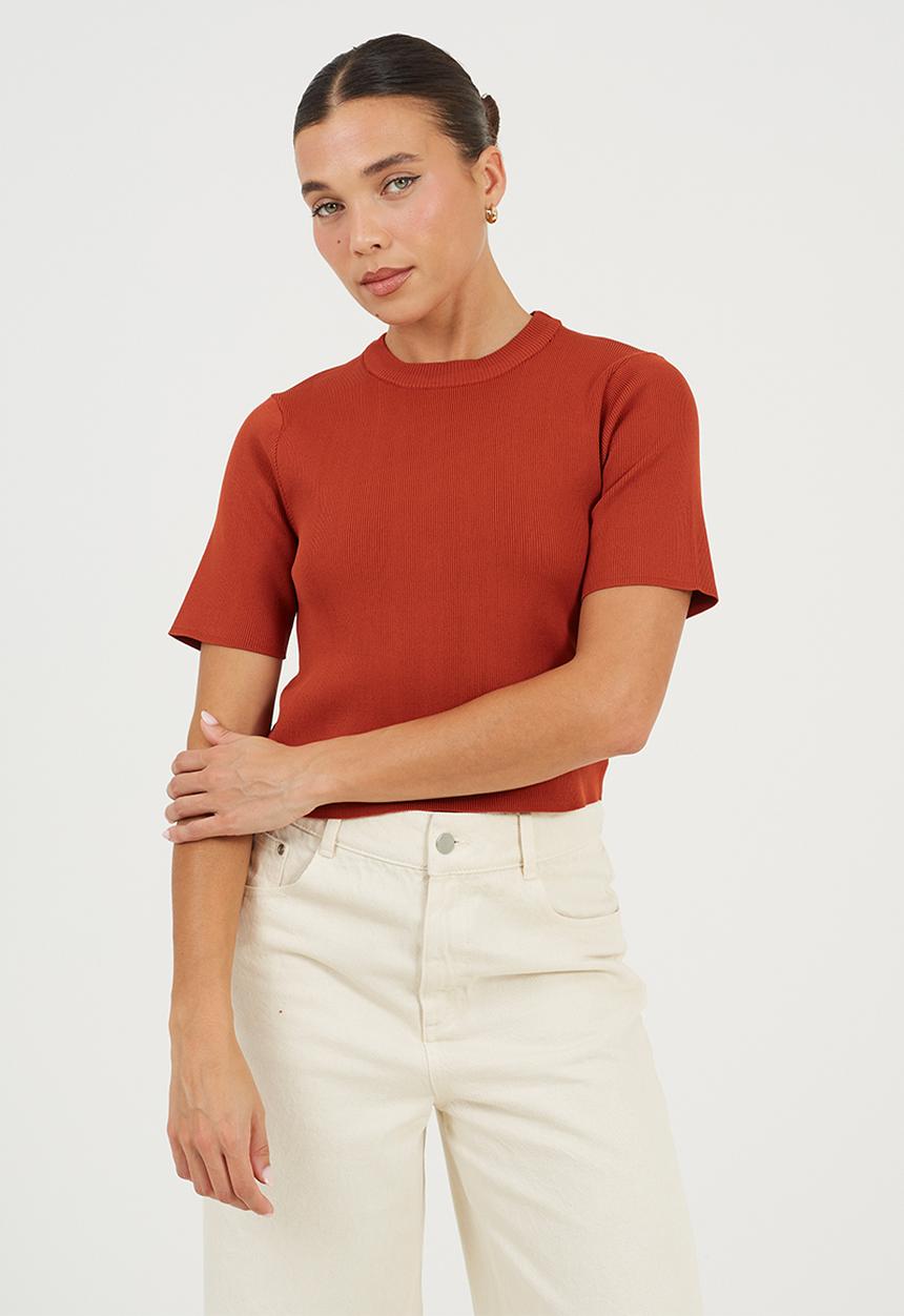 Brave Soul - Ladies Knit Short Sleeves T-Shirt - Amber