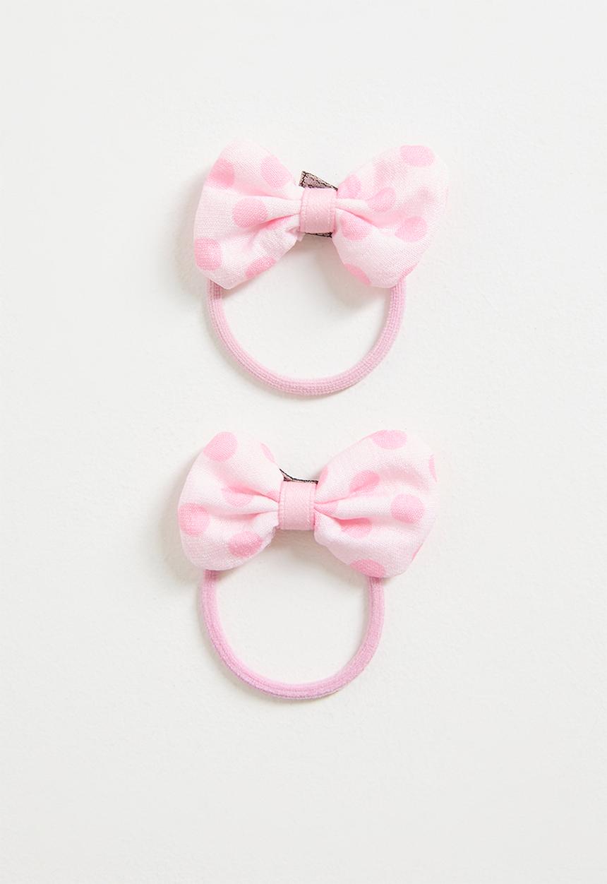 Pop Candy - 2 pc Claire bow hair tie - pink/polka dots