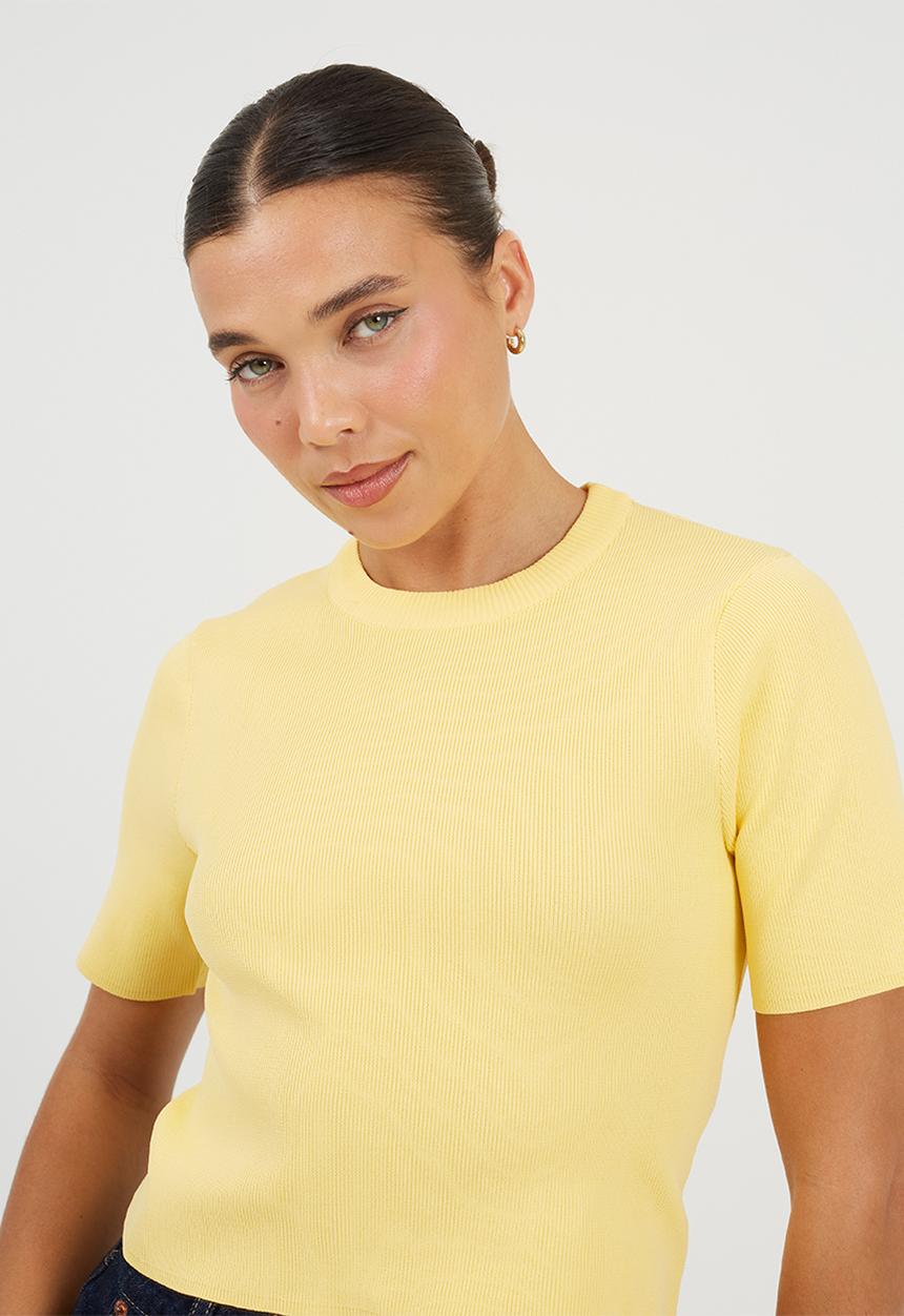Brave Soul - Ladies Knit Short Sleeves T-Shirt - Lemon