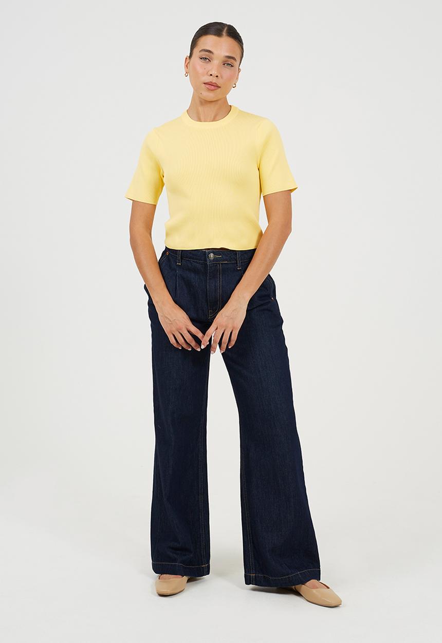 Brave Soul - Ladies Knit Short Sleeves T-Shirt - Lemon
