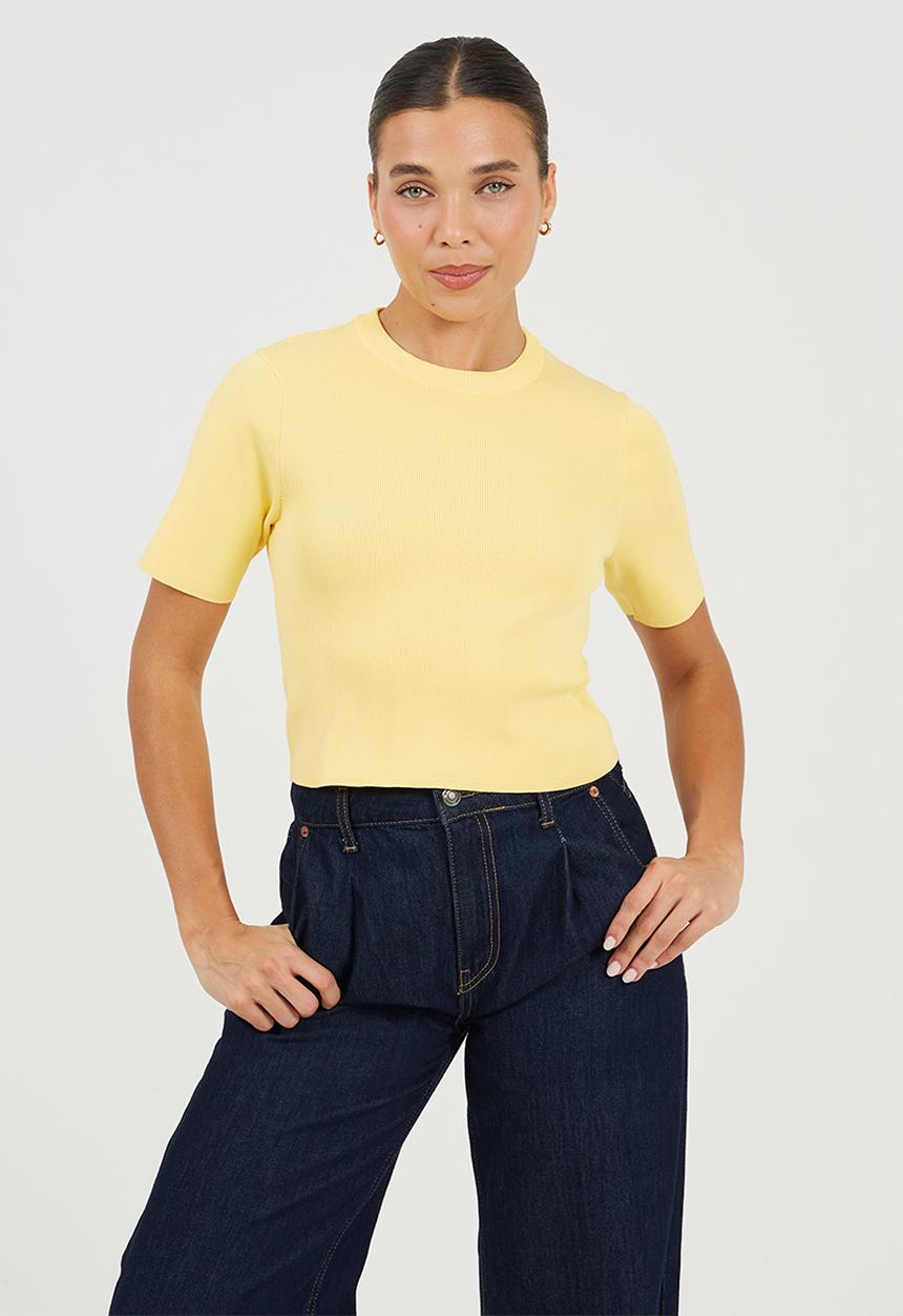 Brave Soul - Ladies Knit Short Sleeves T-Shirt - Lemon