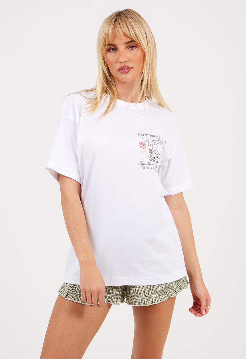 Brave Soul - Ladies Over Sized Graphic T-Shirt - White