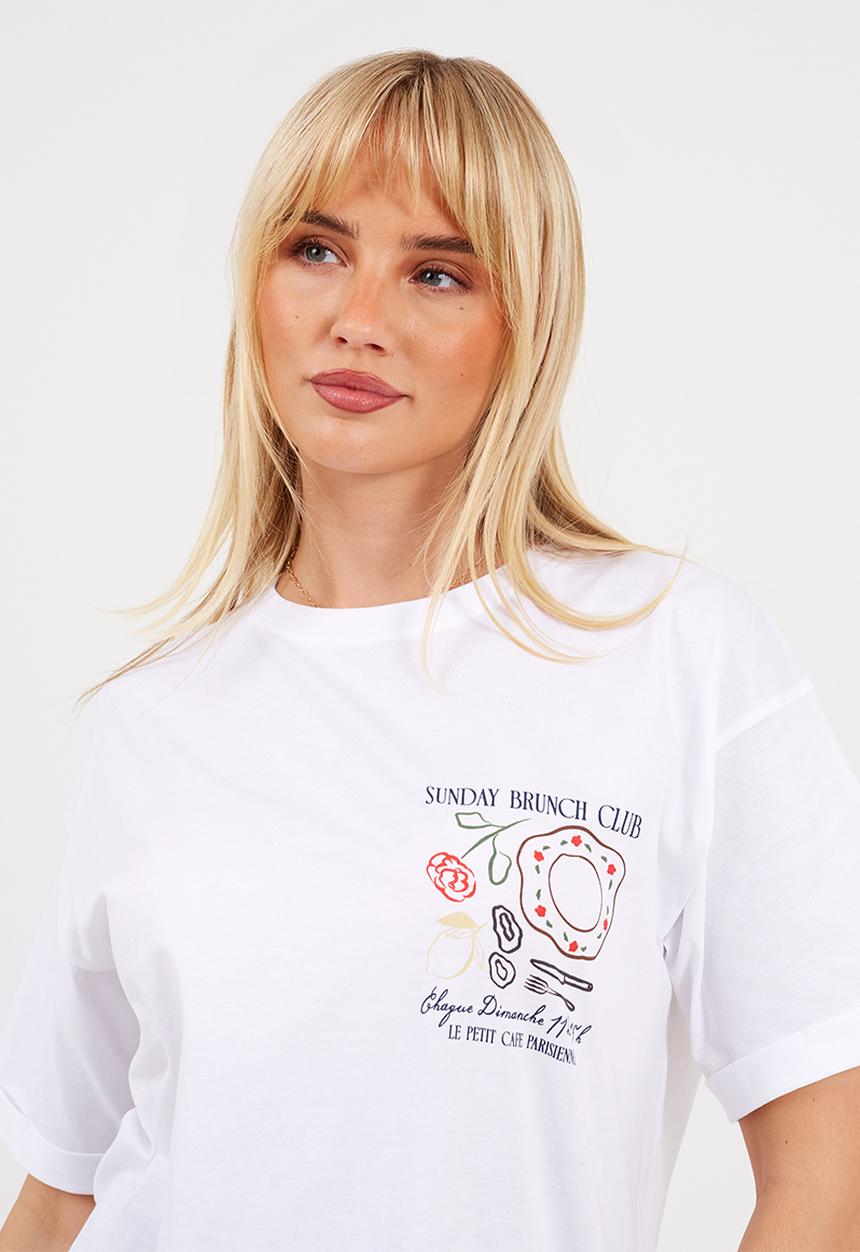 Brave Soul - Ladies Over Sized Graphic T-Shirt - White