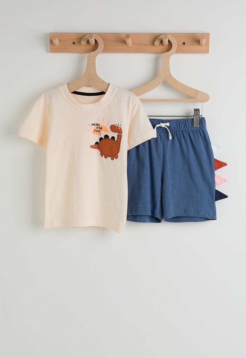 Pop Candy - Dino tee with side spike shorts - seashell/blue
