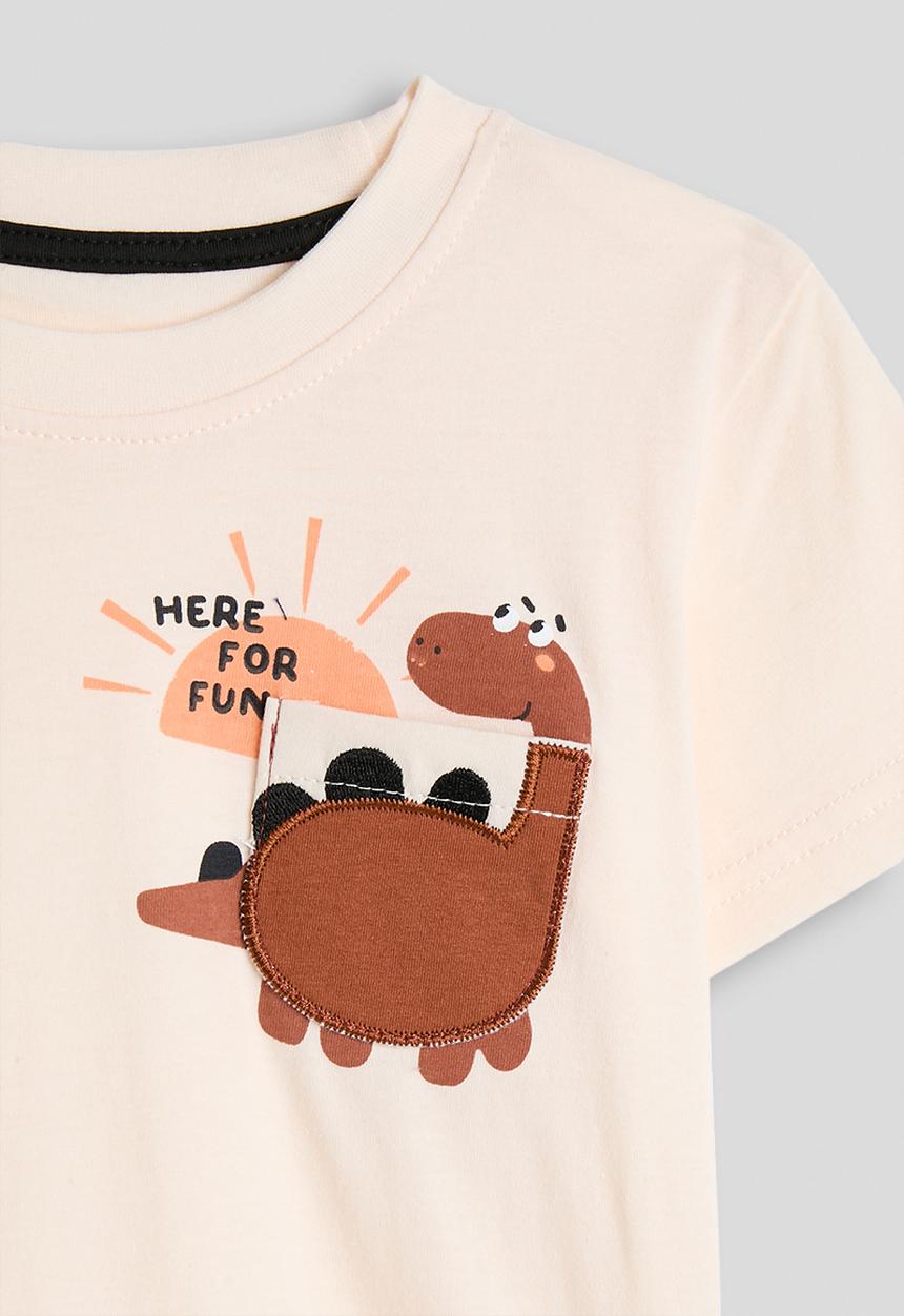 Pop Candy - Dino tee with side spike shorts - seashell/blue