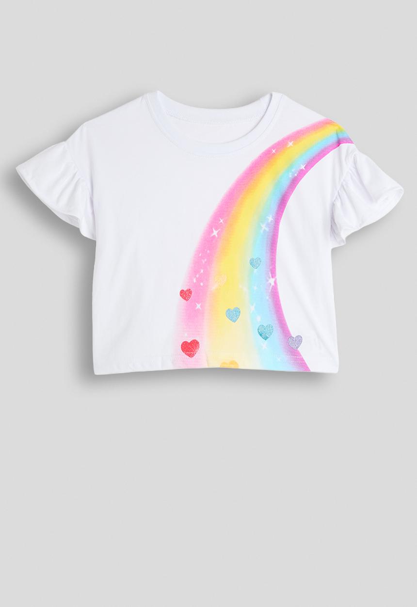 Pop Candy - Rainbow graphic tee with tulle skirt - white/pink