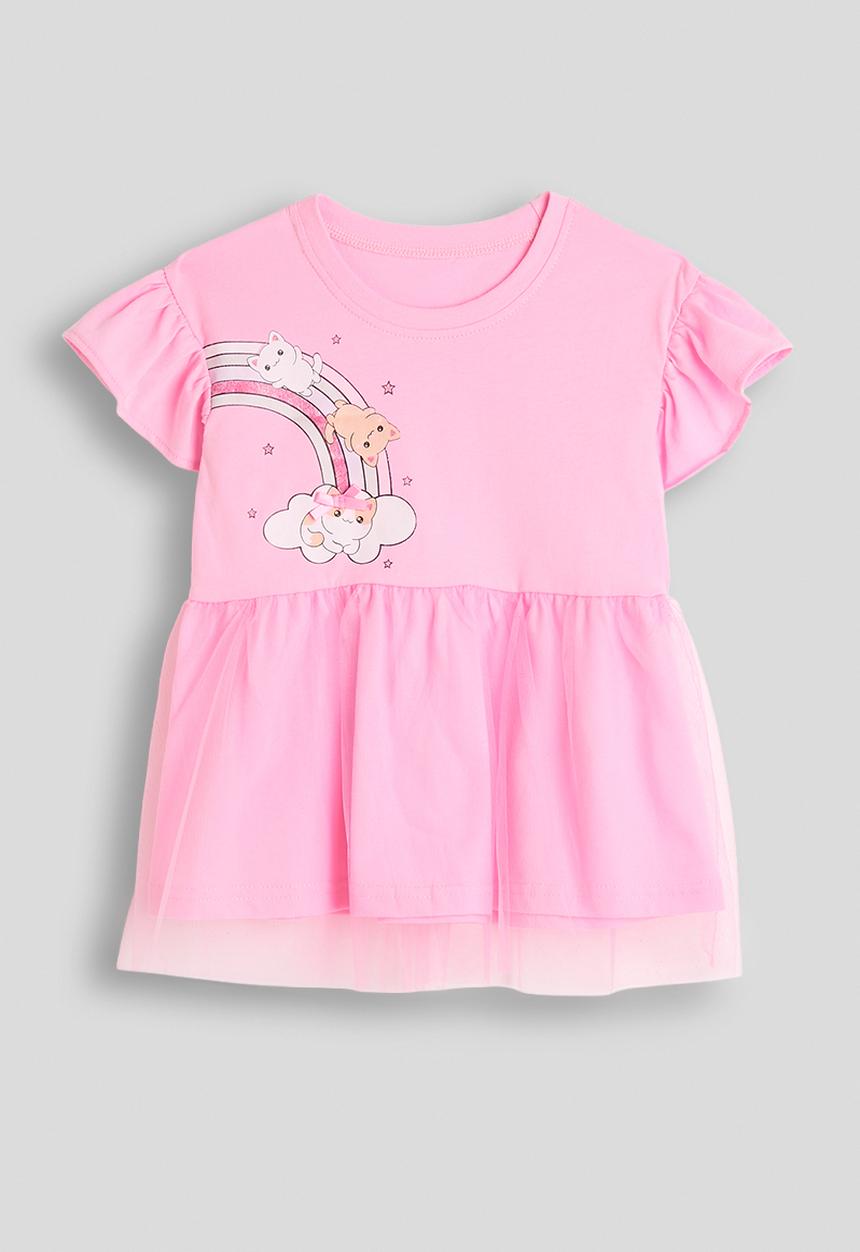 Pop Candy - Tulle overlay peplum tee with capri leggings - pink/cream
