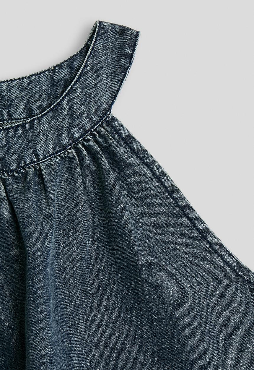 Pop Candy - Handkerchief hem denim top with shorts - washed blue