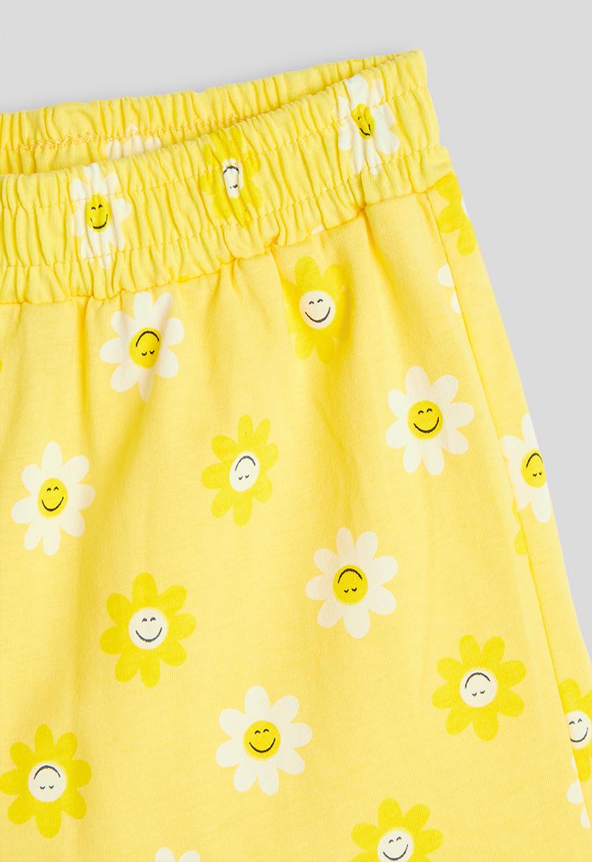 Pop Candy - Cartoon daisy applique tee with aop shorts - yellow