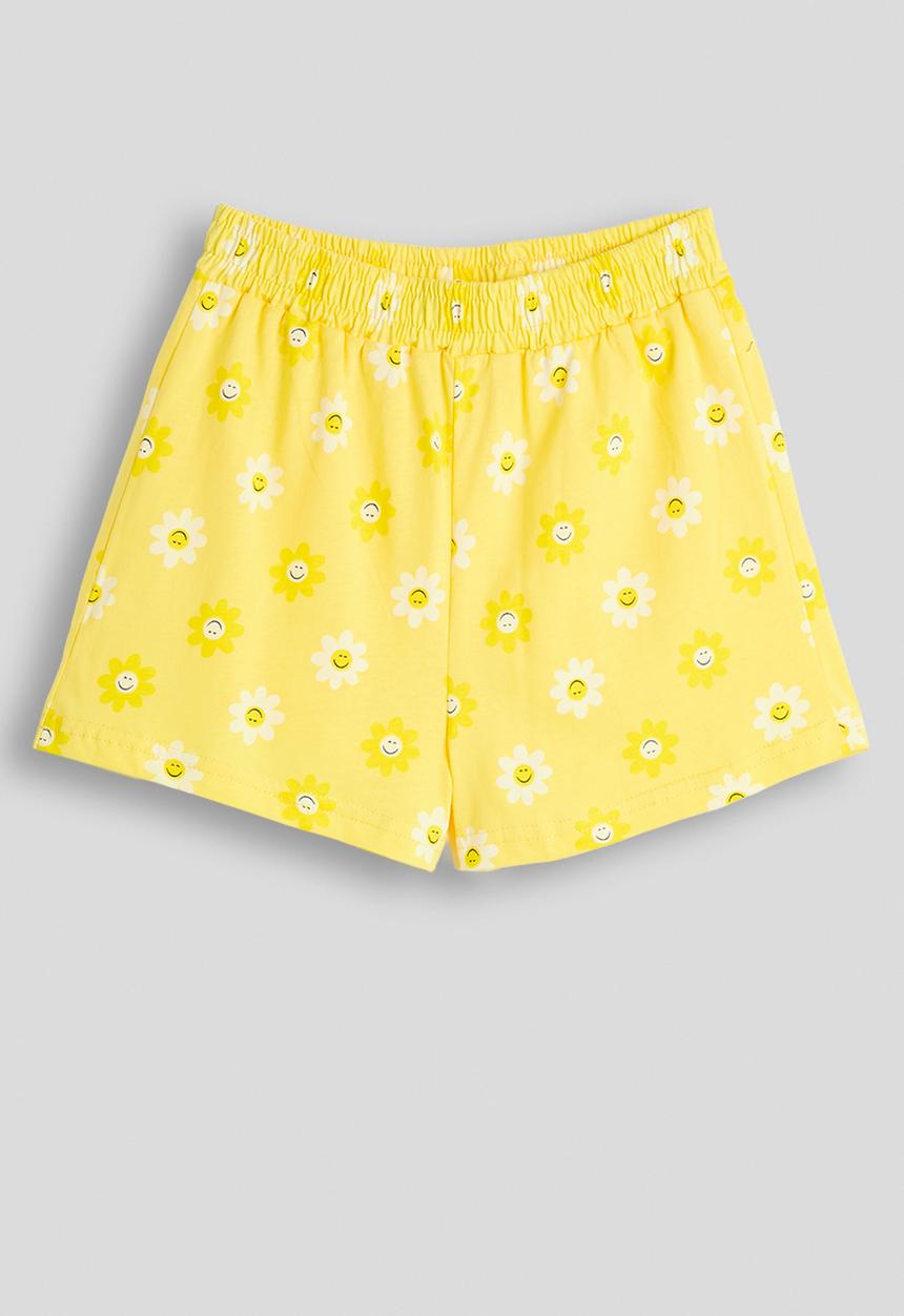 Pop Candy - Cartoon daisy applique tee with aop shorts - yellow