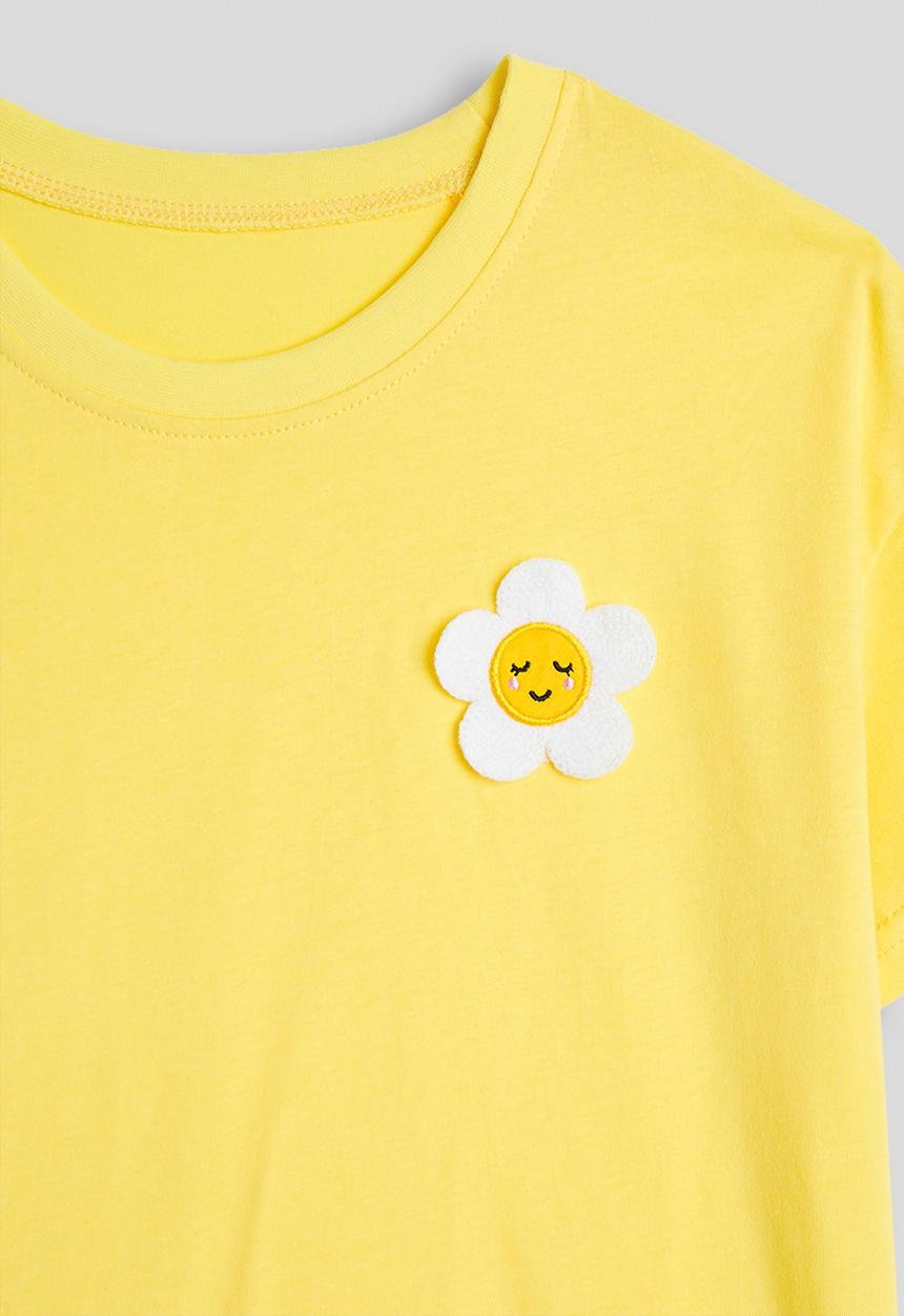 Pop Candy - Cartoon daisy applique tee with aop shorts - yellow