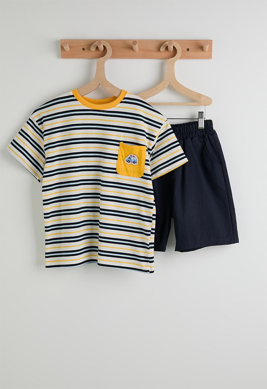 Pop Candy - Striped tee with plain shorts - navy/yellow