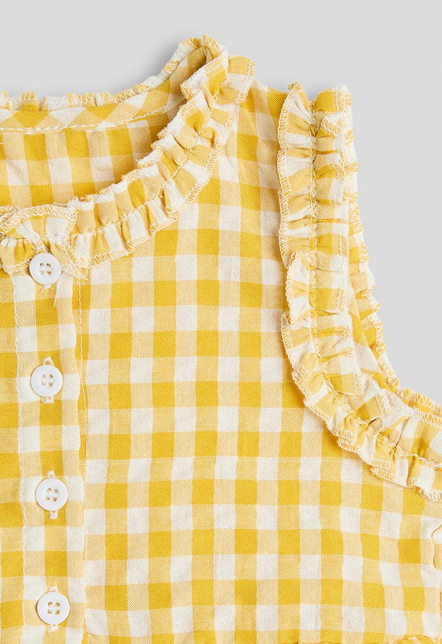 Pop Candy - Gingham ruffled trim blouse and pants - yellow