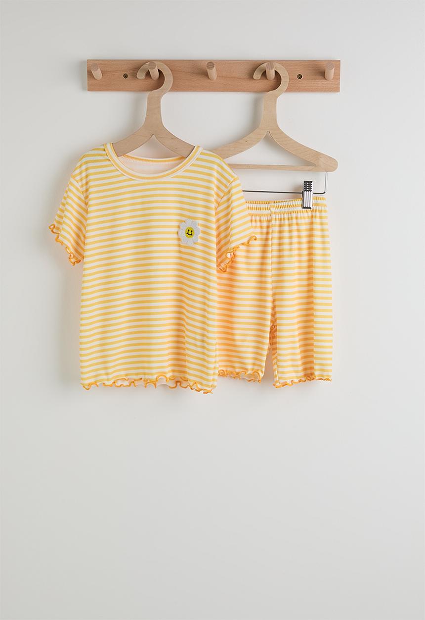 Pop Candy - Lettuce hem tee & shorts - yellow stripes