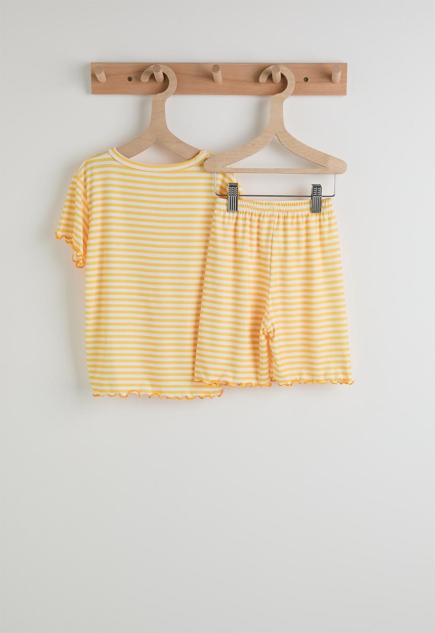 Pop Candy - Lettuce hem tee & shorts - yellow stripes