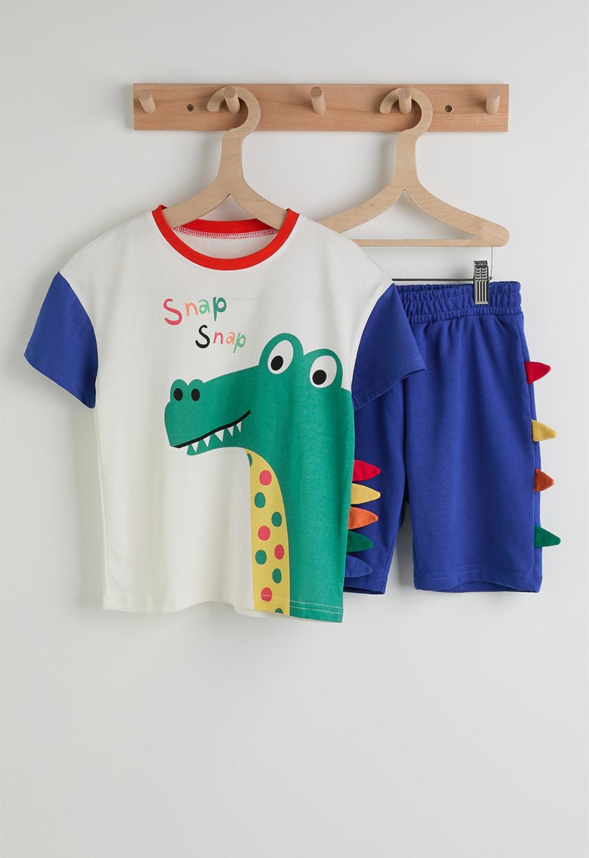 Pop Candy - Dino graphic tee with 3D spike shorts - white/blue/multi