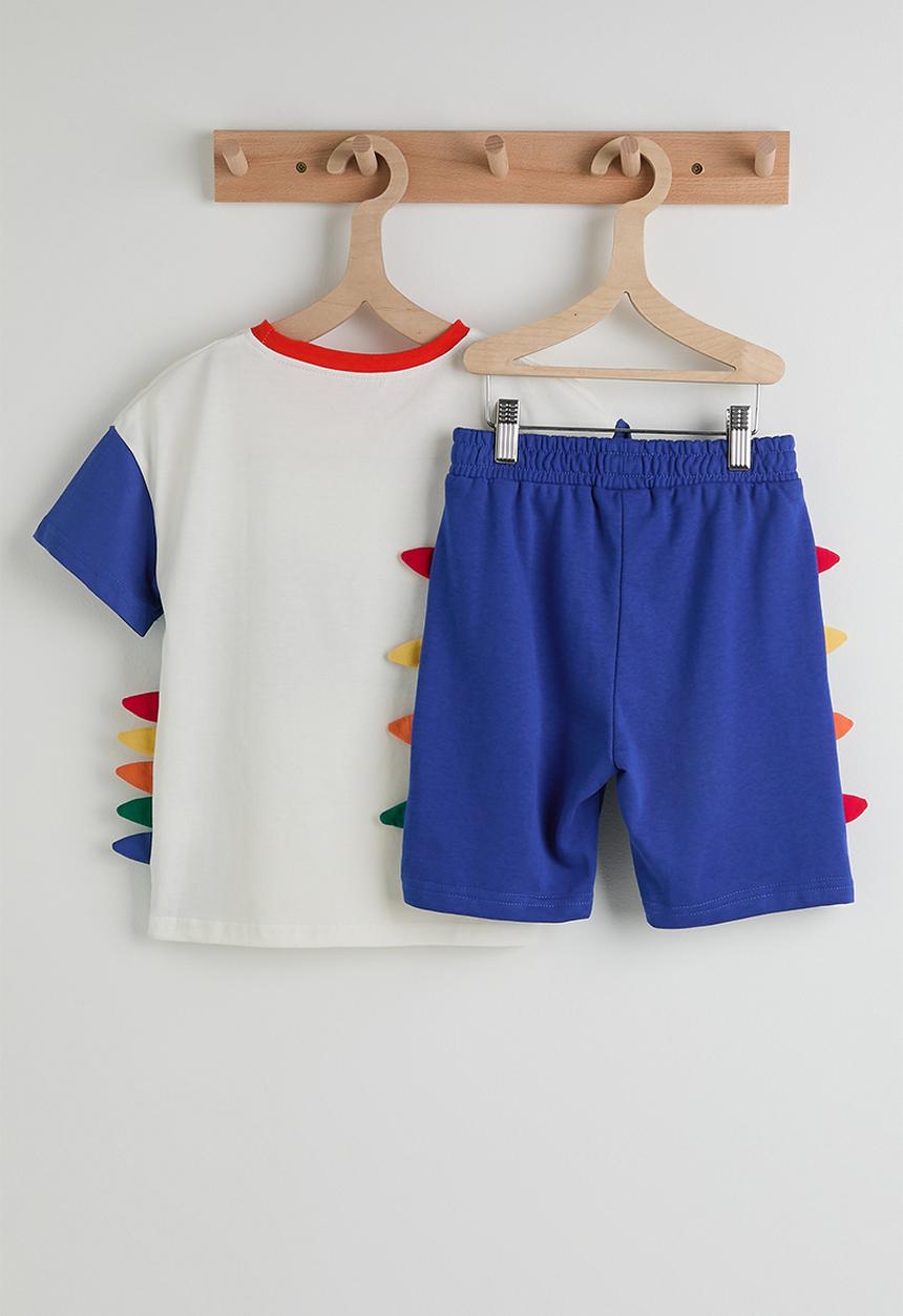 Pop Candy - Dino graphic tee with 3D spike shorts - white/blue/multi
