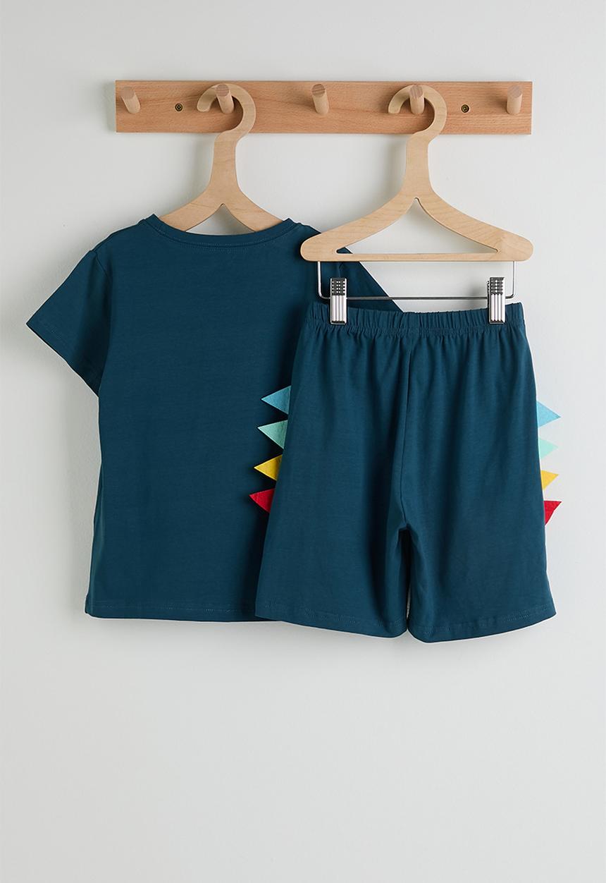 Pop Candy - Dino graphic tee with side spike shorts - sea blue