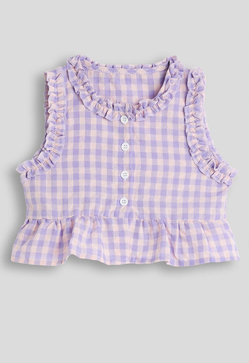 Pop Candy - Gingham ruffled trim blouse and pants - lilac/light pink