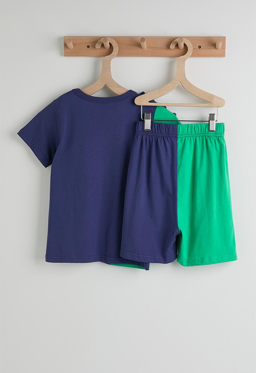 Pop Candy - Split-colour tee and shorts - green/navy