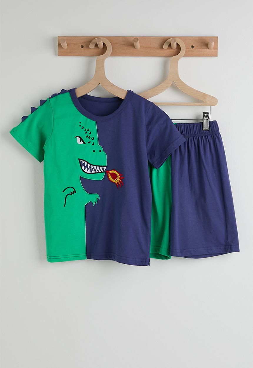 Pop Candy - Split-colour tee and shorts - green/navy