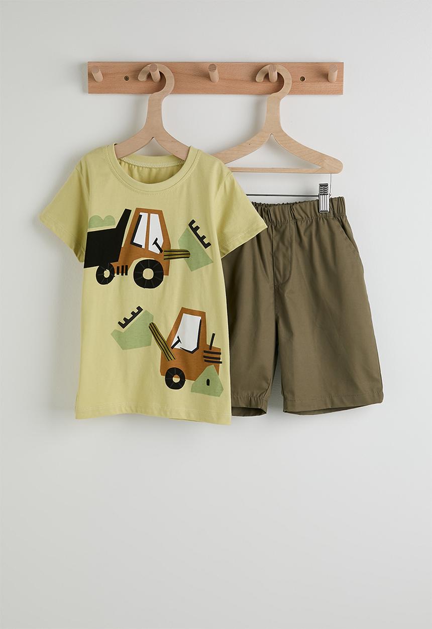 Pop Candy - Bulldozer graphic tee with shorts - bamboo green