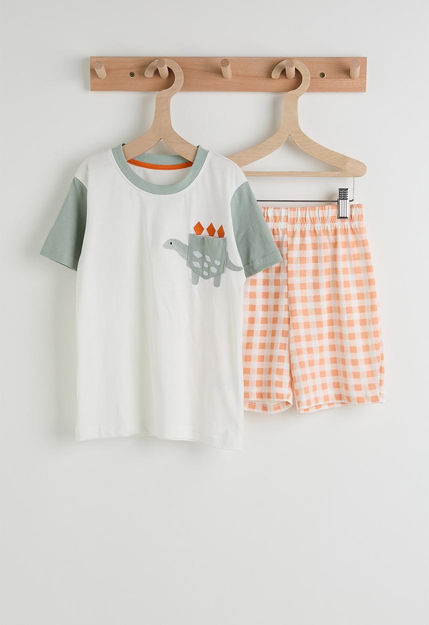 Pop Candy - Dino pocket tee with gingham shorts - multi