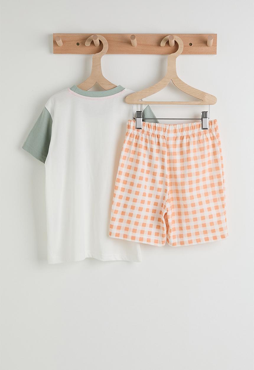 Pop Candy - Dino pocket tee with gingham shorts - multi